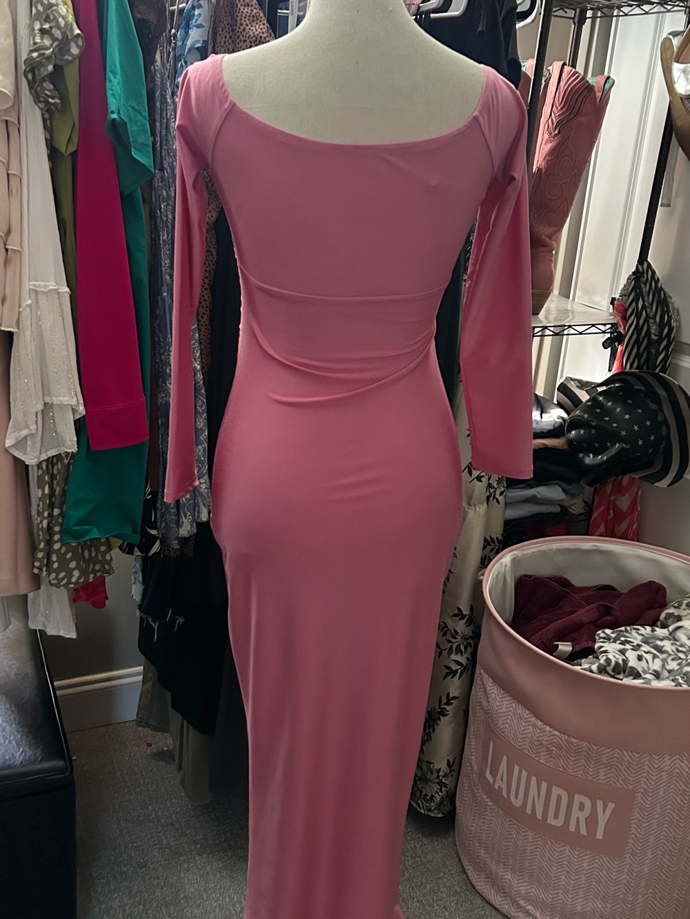 SHEIN Mauve Pink Long Sleeve V-Neck Midi Dress - Picture 5 of 5
